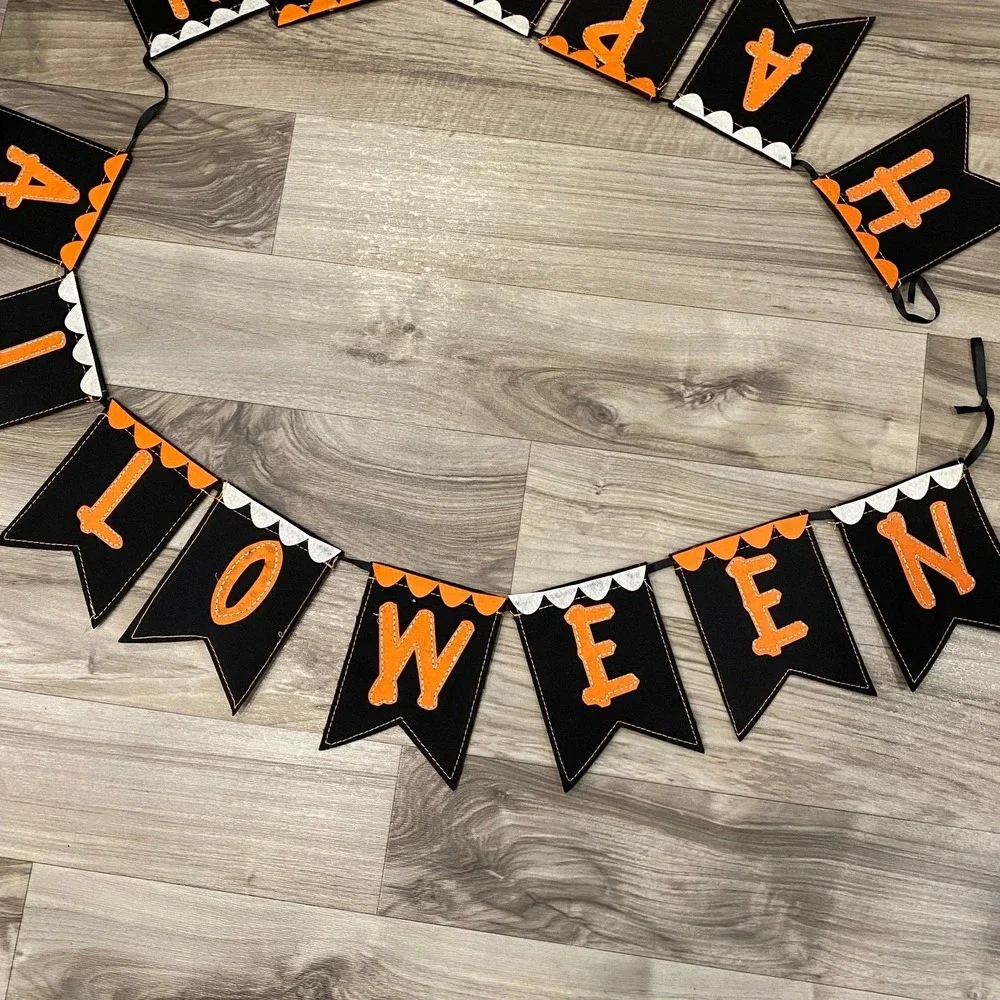 Unbranded Happy Halloween Banner Black Orange Good Felt Pennant Garland
